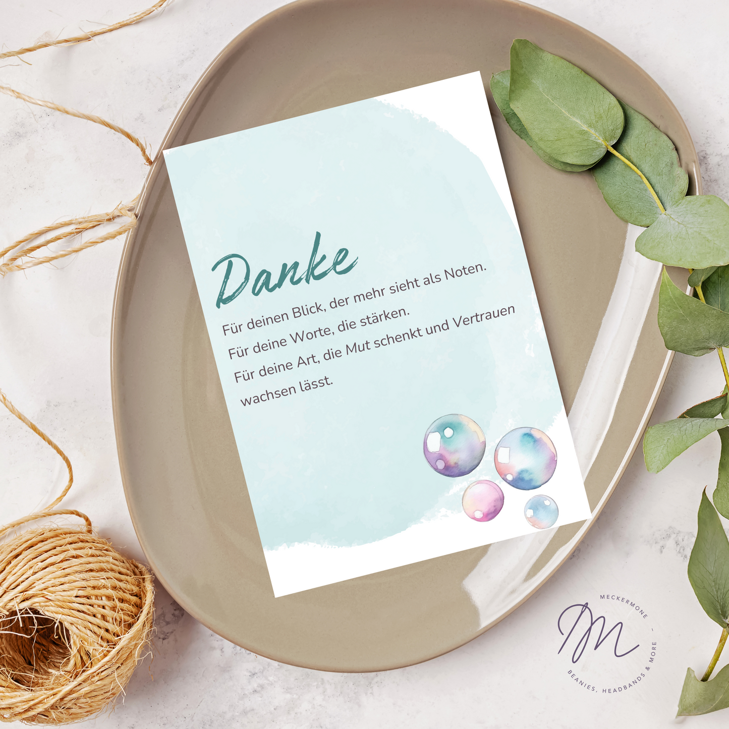 Geschenkset für Lehrerinnen & Kindergärtnerinnen – Musselin-Tuch aus Bio-Baumwolle & handgemachte Danke-Karte