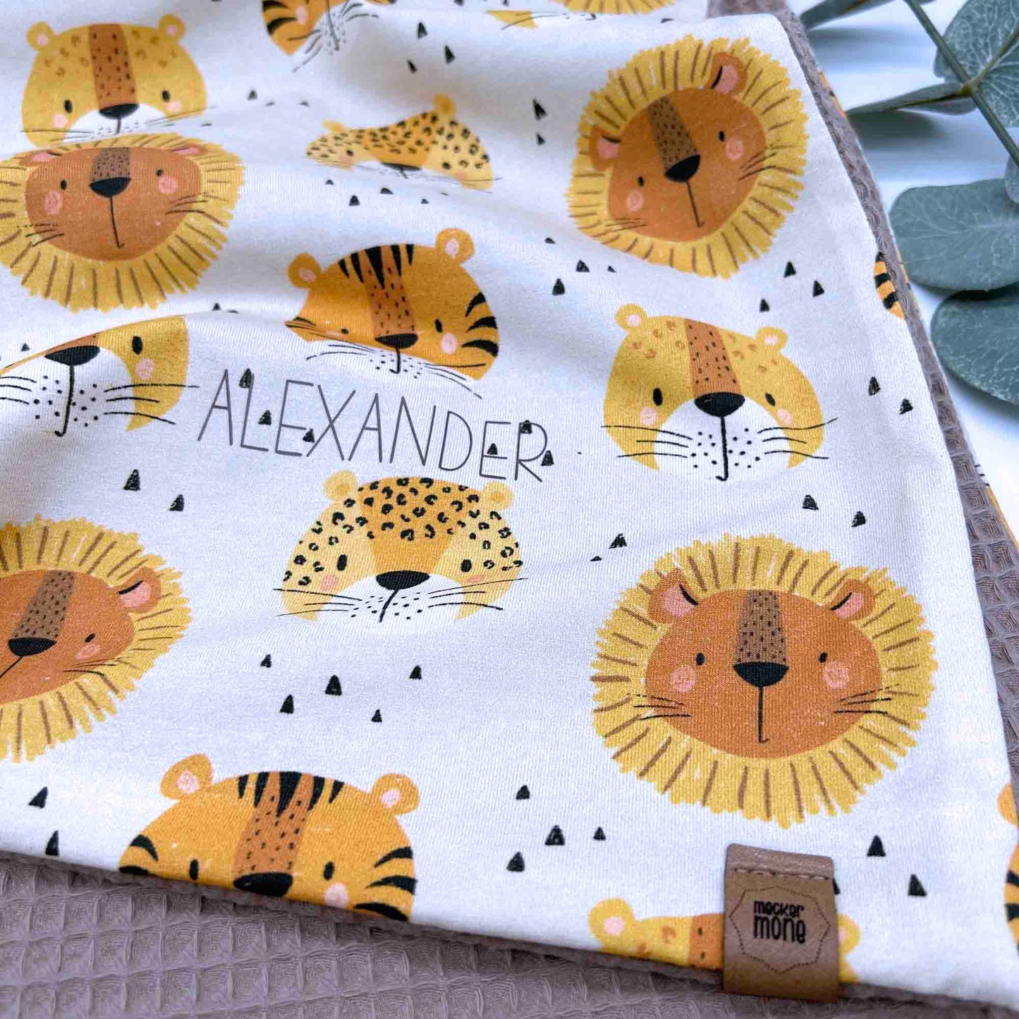 Babydecke Löwen Tiger sand mit Namen