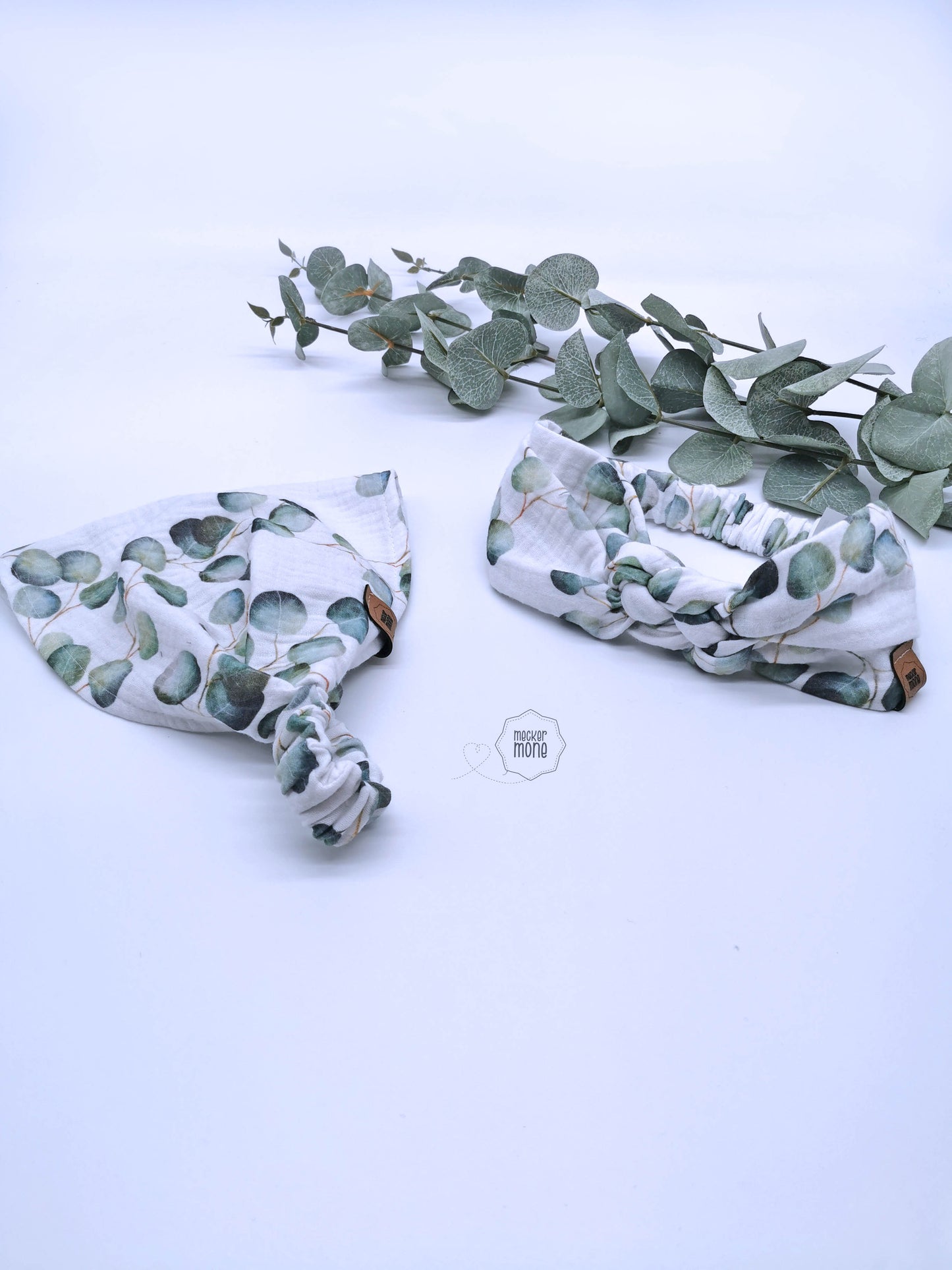 Partnerlook Mama und Kind, Bandana Haarband Eukalyptus und Knotted Headband Eukalyptus